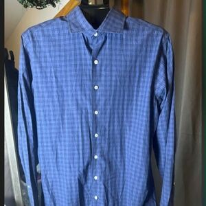 Proper Cloth Mens Blue Plaid Long Sleeve Button Down Cotton Dress Shirt